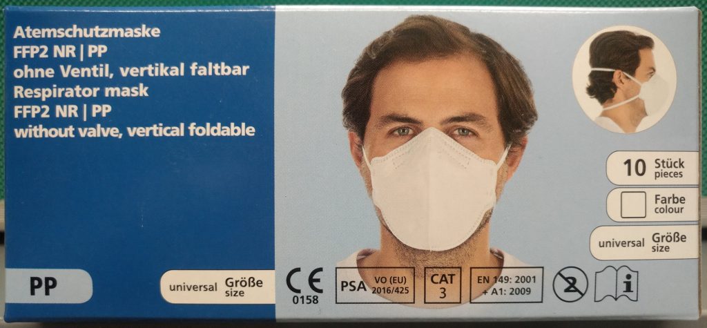 10-er-Pack-FFP2-Maske Karton mit Bild der Maske